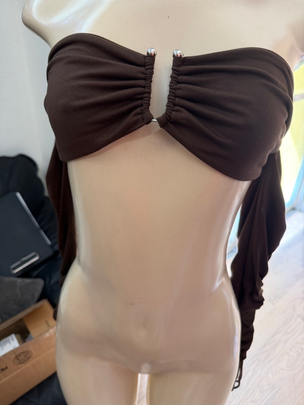 Brown Strapless Bandeau Bikini Top‎
